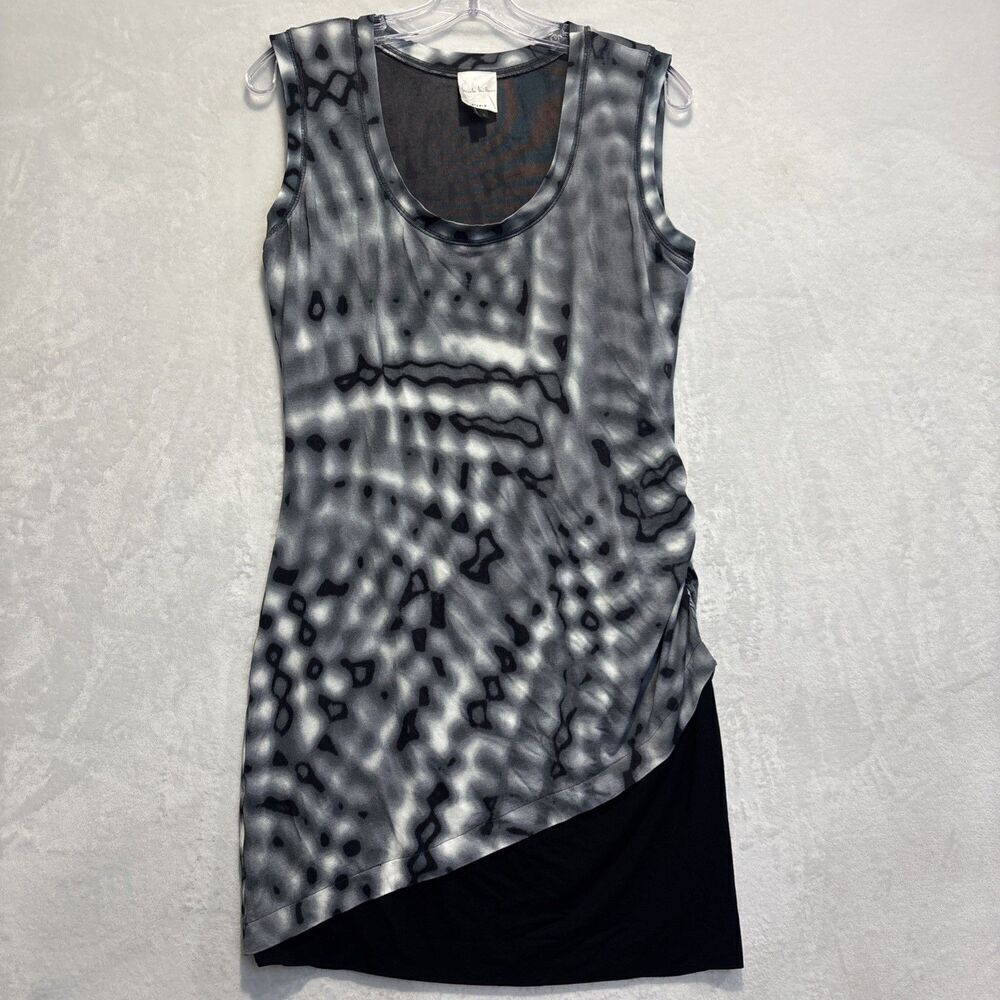 Nicole Miller Studio Women's Abstract Sleeveless Stretch Ruched Dress Large